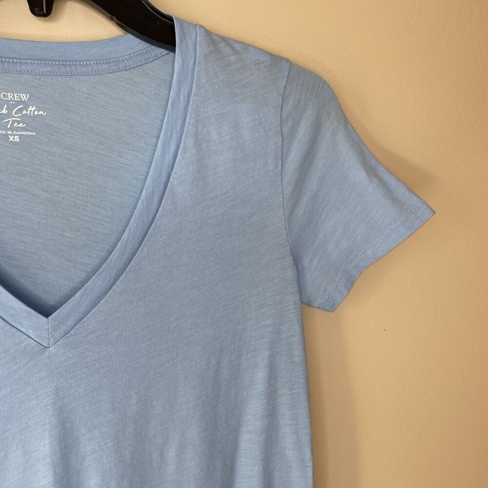 J.CREW T-Shirt Women XS Light Blue Slub Cotton V-Neck Tee NEW Slim-Fit H5967 - Picture 2 of 13